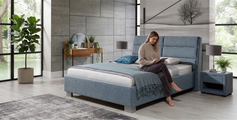 Bedroom set blue bed beautiful 2x nightstands complete set luxury new 3-piece.