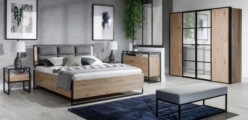Bedroom set beige bed 2x nightstands dresser wardrobe new 5-piece.