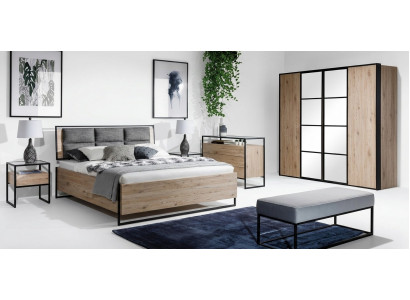 Bedroom set beige bed 2x nightstands dresser wardrobe new 5-piece.