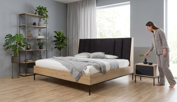 Bedroom set beige bed elegant 2x nightstands luxury modern new 3-piece set.