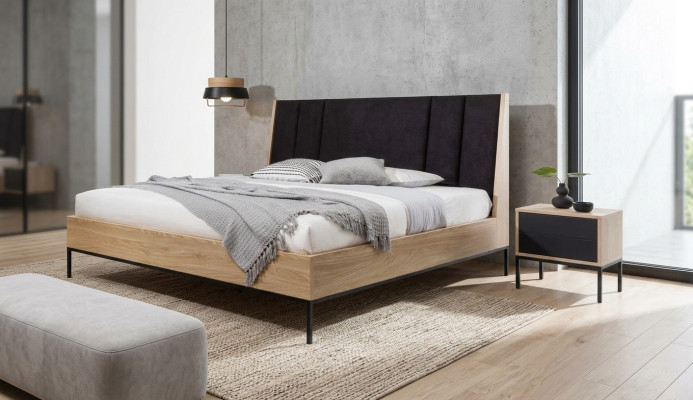 Bedroom set beige bed elegant 2x nightstands luxury modern new 3-piece set.