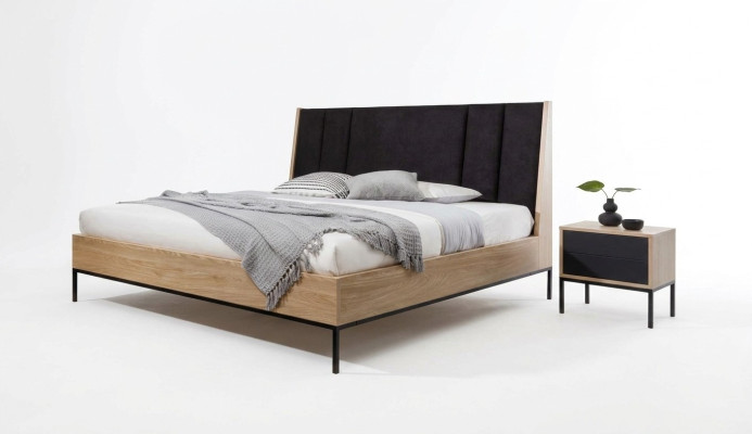 Bedroom set beige bed elegant 2x nightstands luxury modern new 3-piece set.