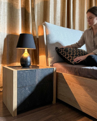 Bedside table beige bedroom elegant design luxury wood wooden bedside tables