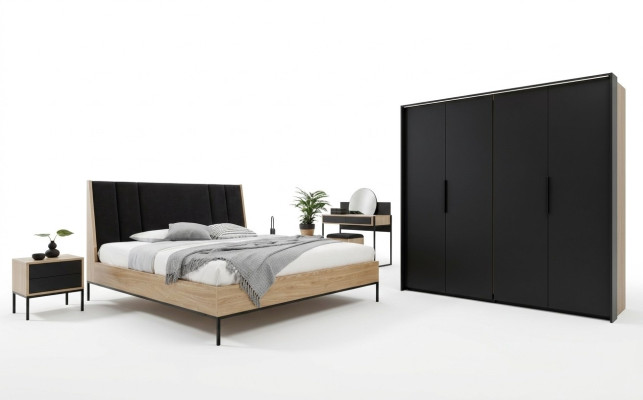 Bedroom set beige bed 2x nightstands wardrobe dressing table luxury new 5-piece.