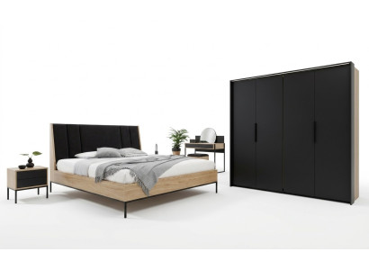 Bedroom set beige bed 2x nightstands wardrobe dressing table luxury new 5-piece.