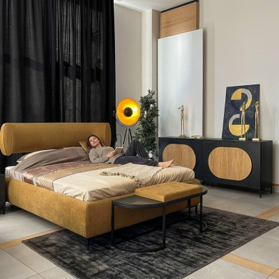 Bed Yellow Beautiful Design Modern Bedroom Double Beds Elegant Furniture