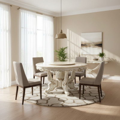 White Round Dining Table Classic Dining Room Luxury Wood Tables Elegant Design