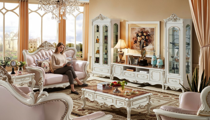Showcase white luxury living room furniture wood design glass cabinet showcase classical.