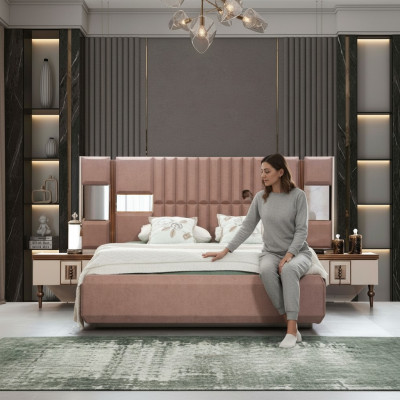Luxury bed bedroom Italian furniture innovative material wood brown