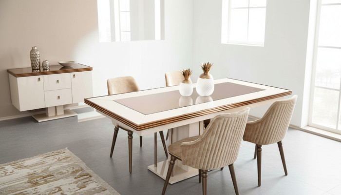 Luxury dining table beige glass table wooden table designer tables kitchen