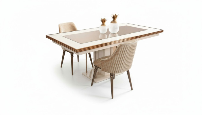 Luxury dining table beige glass table wooden table designer tables kitchen