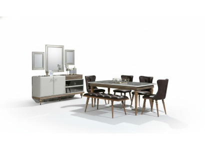 Dining room set bench table chairs dining group table suite sideboard 6-piece.