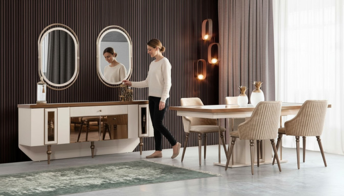 Luxury dining room set, sideboard, table, 4x chairs, 8-piece set