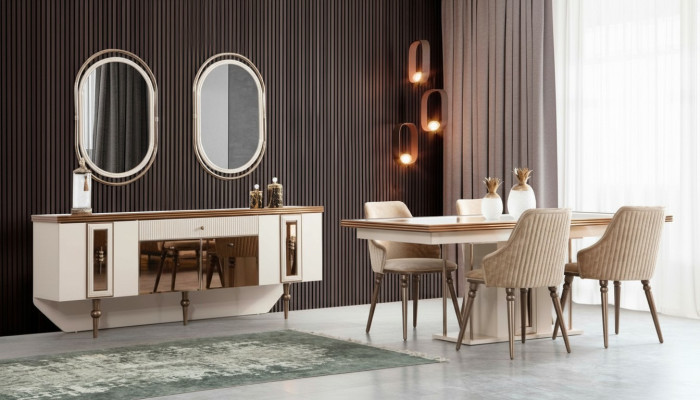 Luxury dining room set, sideboard, table, 4x chairs, 8-piece set