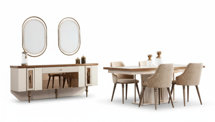 Luxury dining room set, sideboard, table, 4x chairs, 8-piece set