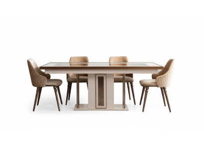 Dining Room Set 4x Armchairs Dining Table Design Furniture Dining Group 5-piece Chair.