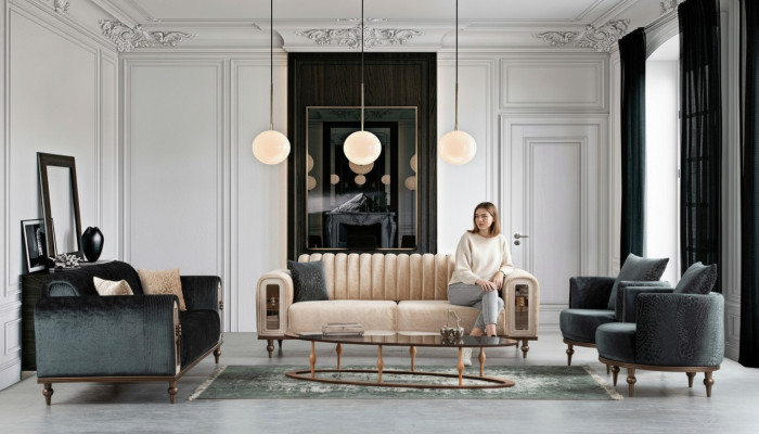 Velvet fabric sofa set couch furniture 4-piece suites.