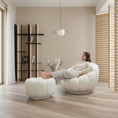 Armchair + Ottoman for Living Room Round Chair with Ottoman Modern Furniture