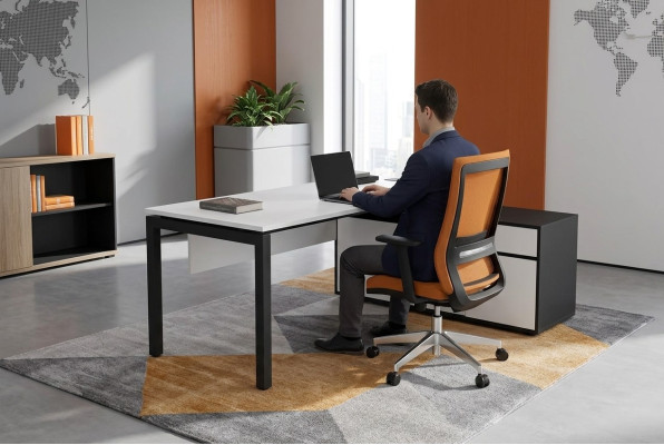 White desk, computer desk, office tables, wooden furniture, writing furniture, modern