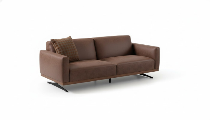Modern leather sofa, 3-seater, design couch living area, brown.