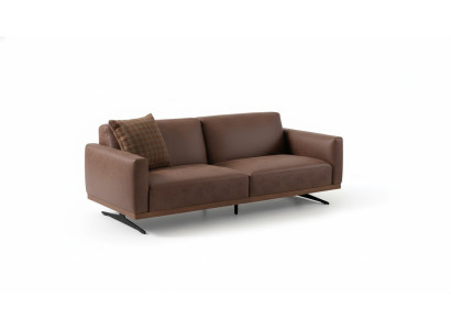 Modern leather sofa, 3-seater, design couch living area, brown.