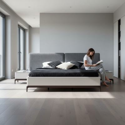 Modern luxury bedroom set bed + 2x nightstand hotel furniture beds loft