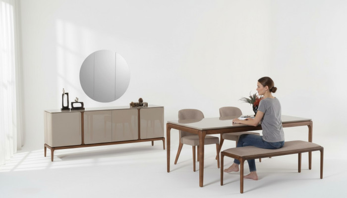 Dining room set dining group table 4x chairs bench sideboard mirror 8-piece.