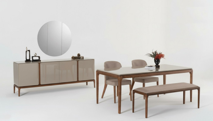 Dining room set dining group table 4x chairs bench sideboard mirror 8-piece.