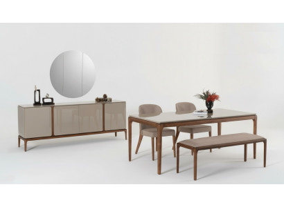 Dining room set dining group table 4x chairs bench sideboard mirror 8-piece.