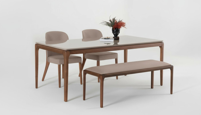 Dining Group Dining Room Set Bench 4x Chairs Table Furniture Beige 6-piece set