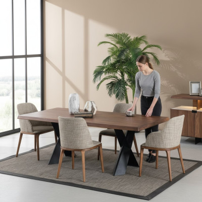 Wood Dining Room Design Furniture Modern Chair Group Table 4x Chairs Set 5 Pieces.