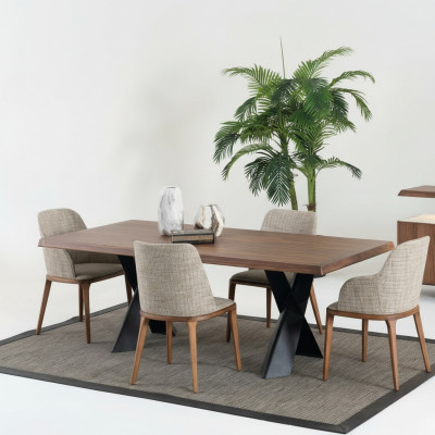 Wood Dining Room Design Furniture Modern Chair Group Table 4x Chairs Set 5 Pieces.
