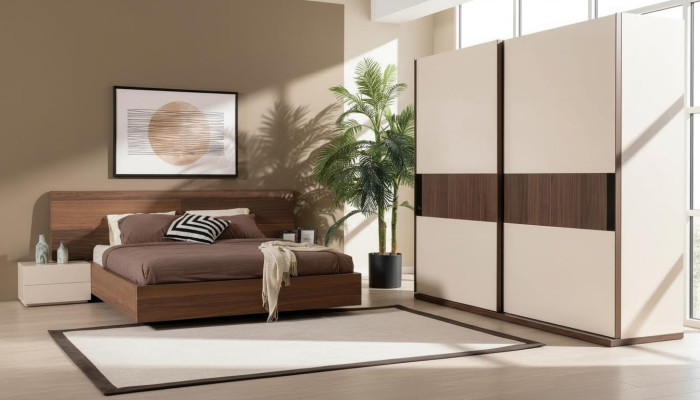 4-piece bedroom set bed 2x nightstands wardrobe cabinet