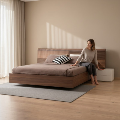 Luxury bedroom bed double beds design furniture 180x200 cm brown hotel