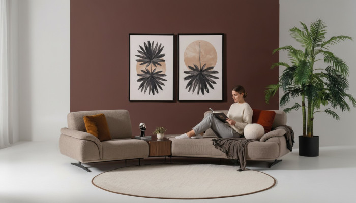 Living room design sofa 5-seat fabric couch upholstery sofas new brown