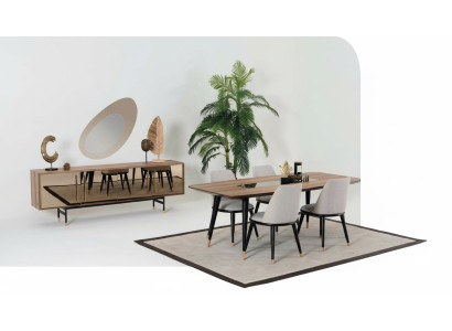 Dining Room Set Table 4x Chairs Sideboard Mirror Suite Design New 7-piece Set