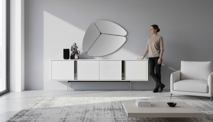 Modern living room mirror sideboard cabinet, elegant design, luxury, new gray, 2-piece set