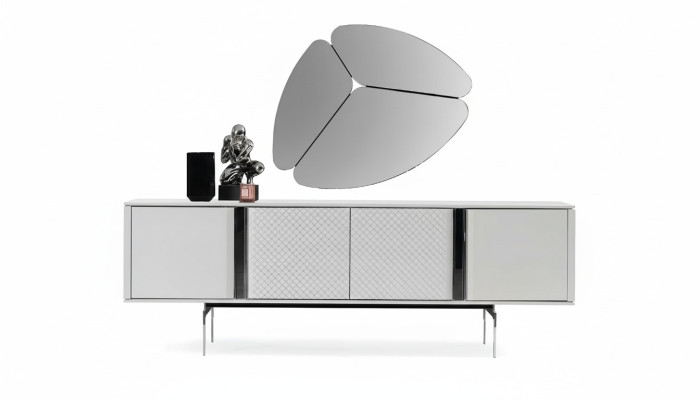 Modern living room mirror sideboard cabinet, elegant design, luxury, new gray, 2-piece set
