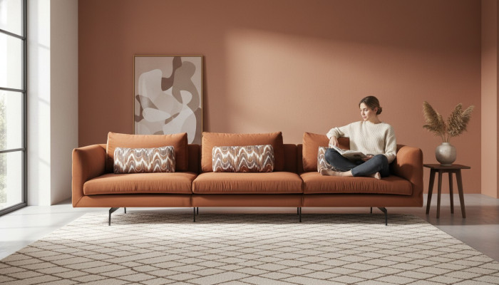 Living room sofa 4-seater couch seat cushion couches design brown