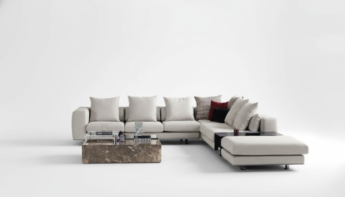 Living area corner sofa L-shaped couch seat textile upholstery design