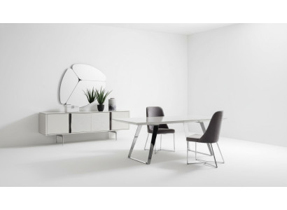 Dining room group set table 4x chairs sideboard mirror 7-piece. Gray dining ensemble
