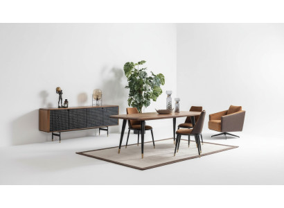Dining group set with dining table, 4x chairs, sideboard furniture, dining room.