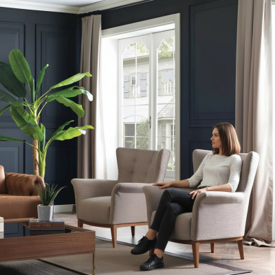 Chesterfield armchair couch upholstery luxury wood with textile style modern lounge
