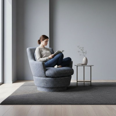 Luxury Armchair Design Furniture Wood with Textile Single-Seater Couch Lounge Club