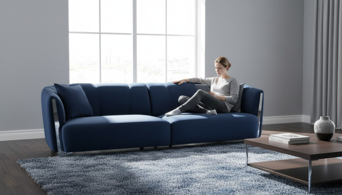 Living room sofa couch designer textile seat upholstery design blue