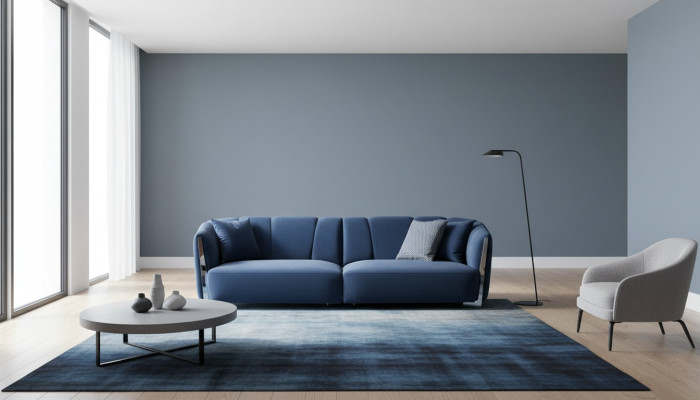 Living room sofa couch designer textile seat upholstery design blue