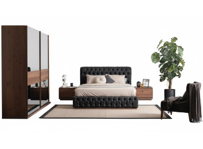 Bed wardrobe 2x nightstand luxury bedroom upholstery design new