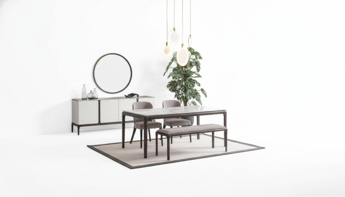 Dining room set: table, 2 chairs, sideboard, mirror, bench, 6-piece dining group new