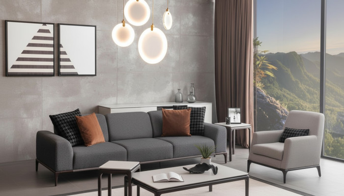 Living room sofa set 4-seater coffee table 2x side tables luxury sofa