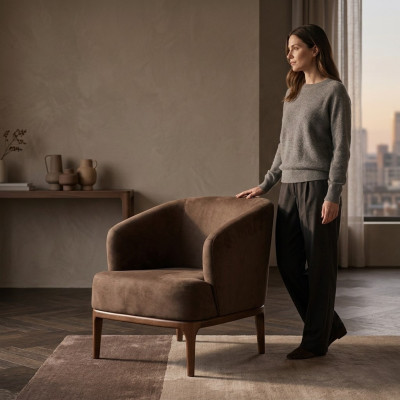 Brown living room luxury armchair designer single-seater upholstered recliner.